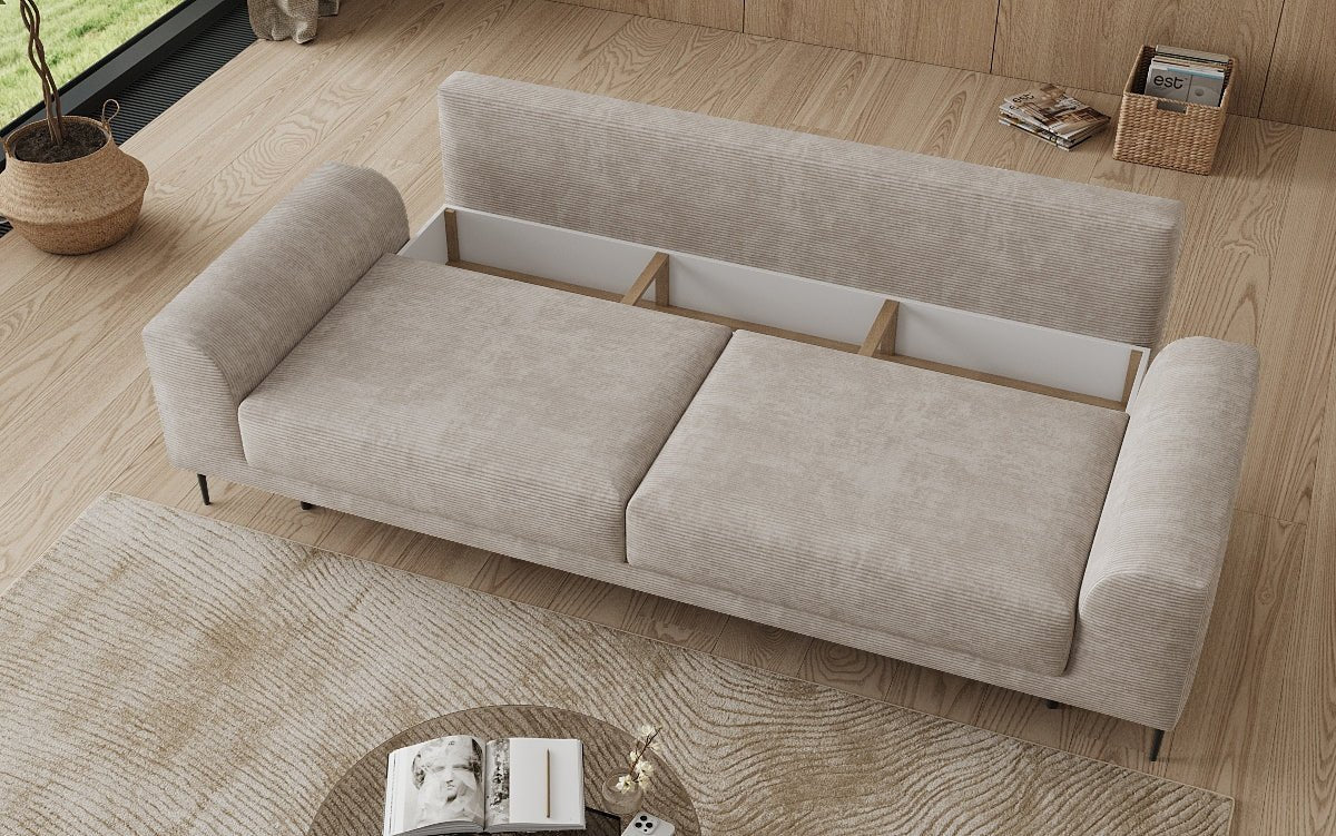 Designer 3 Sitzer Sofa Bloom in Cord mit Schlaffunktion und Stauraum