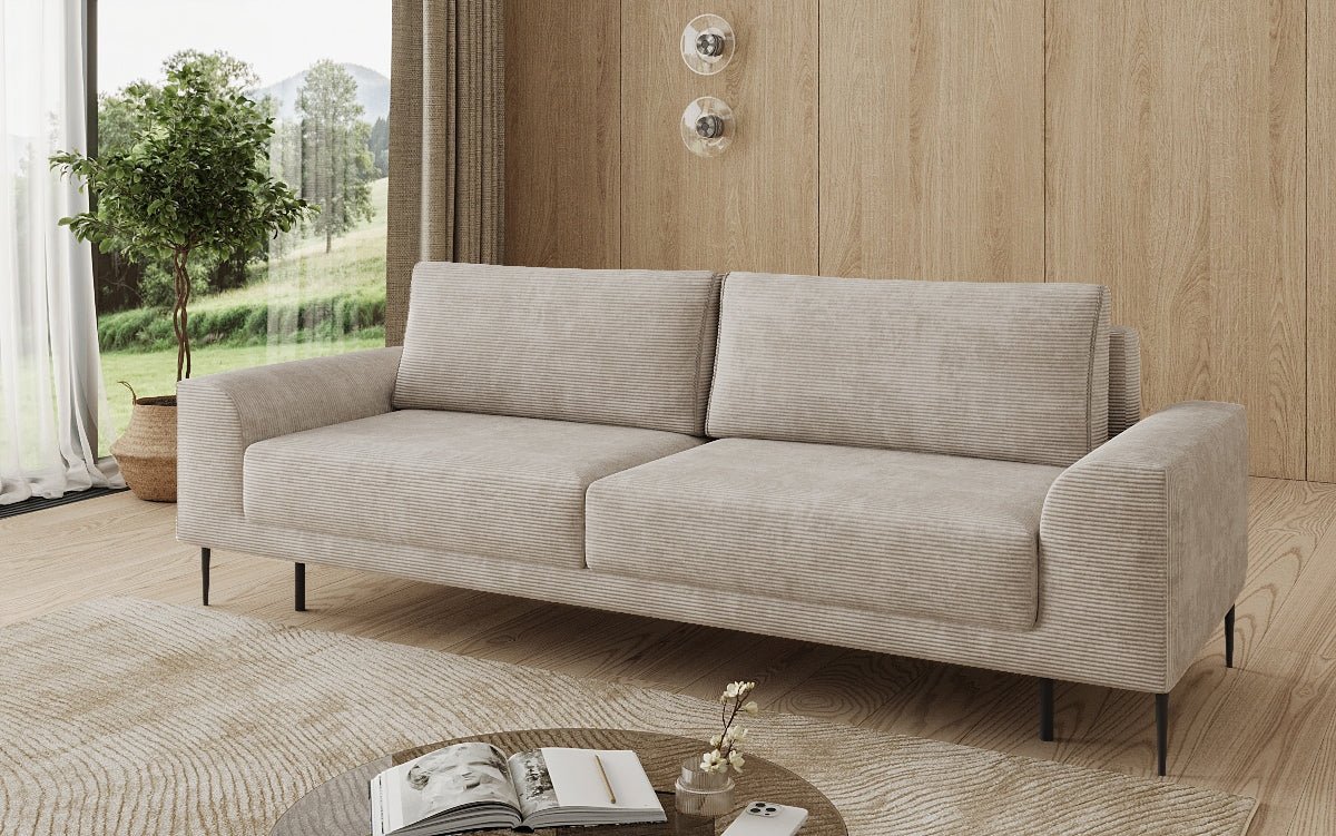 Designer 3 Sitzer Sofa Bloom in Cord mit Schlaffunktion und Stauraum