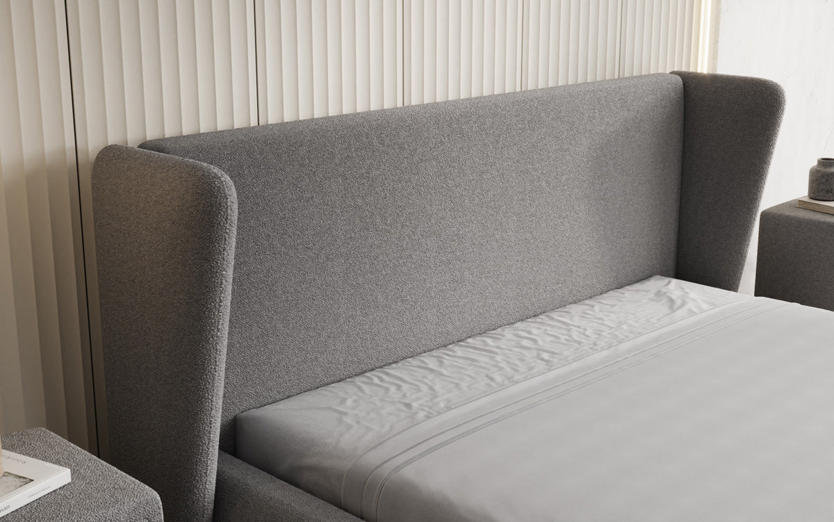 Designer Polsterbett Rosalie in Teddy Bouclé mit Stauraum