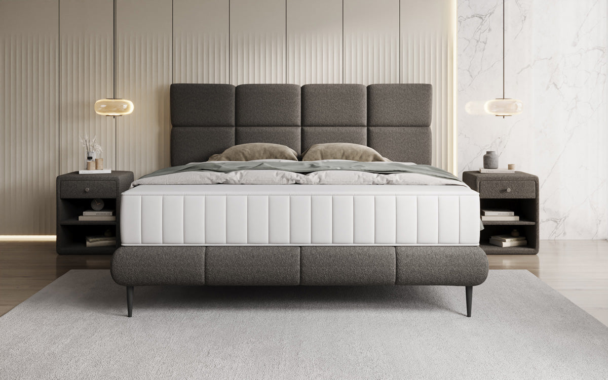 Boxspringbett Nessa mit hohen Füßen in Teddy Bouclé