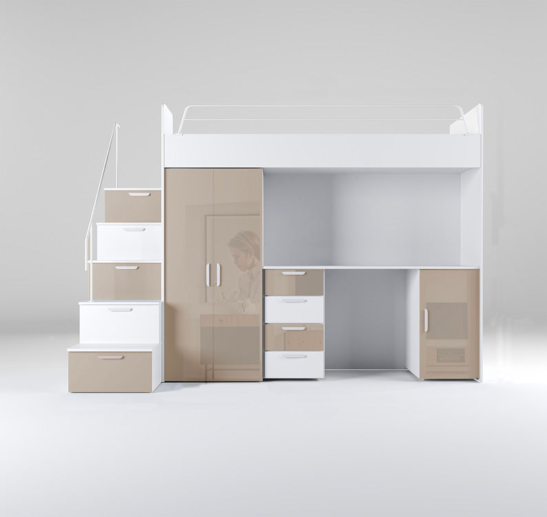 Kinderhochbett Dream Hochglanz – mit Schreibtisch, viel Stauraum & Matratze