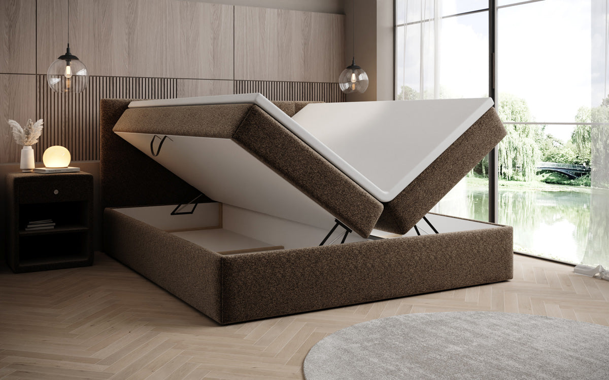 Boxspringbett Lux in Strukturstoff mit Stauraum