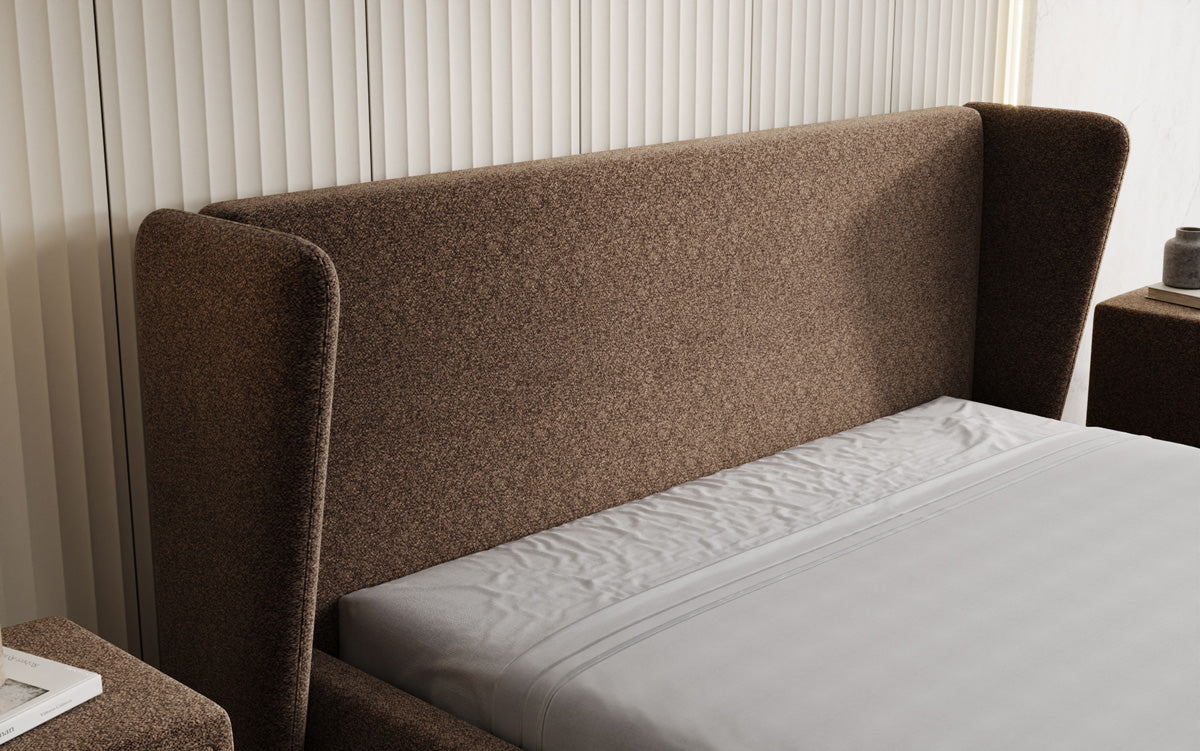 Designer Polsterbett Rosalie in Strukturstoff mit Stauraum