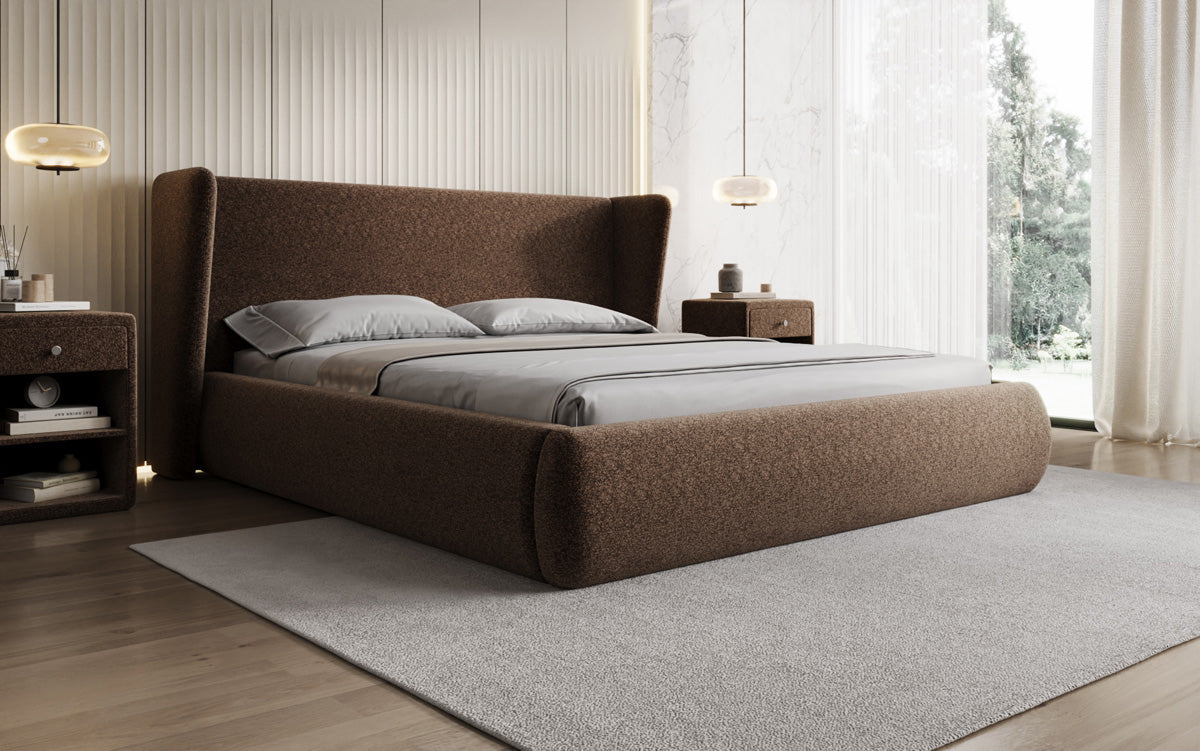 Designer Polsterbett Rosalie in Strukturstoff mit Stauraum