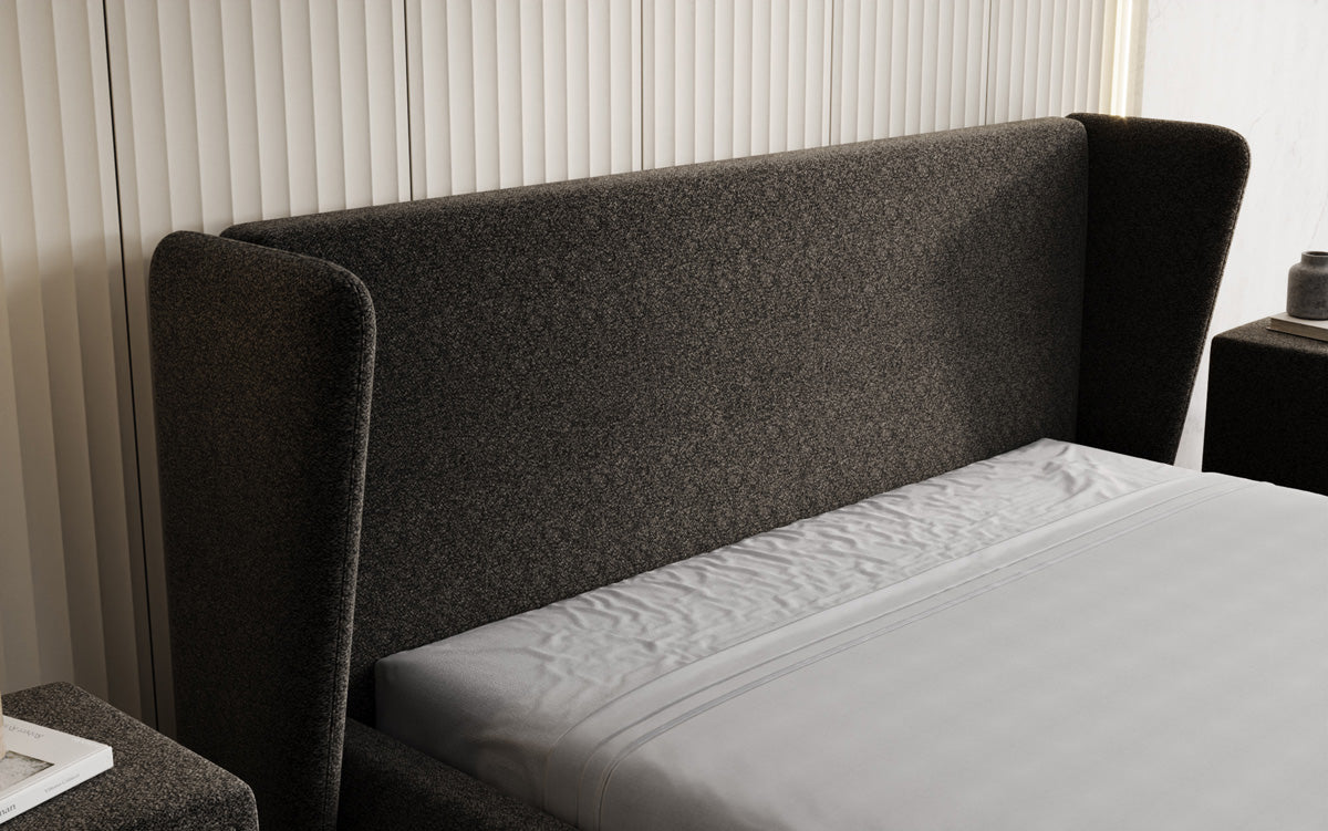 Designer Polsterbett Rosalie in Strukturstoff mit Stauraum