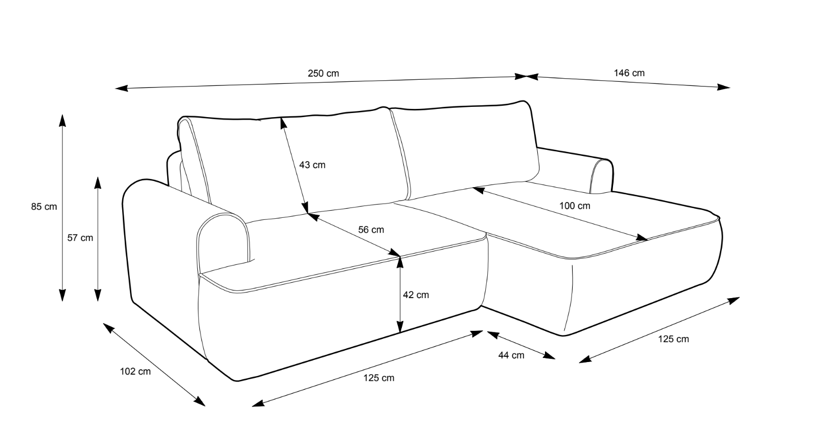 Designer Sofa Luma mit Stauraum und Schlaffunktion