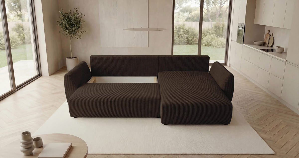 Designer Sofa Lenoa L mit Schlaf- und Klappfunktion in Cord