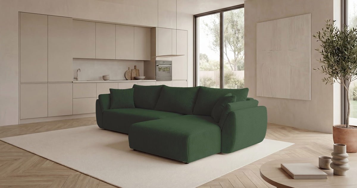 Designer Sofa Lenoa L mit Schlaf- und Klappfunktion in Cord