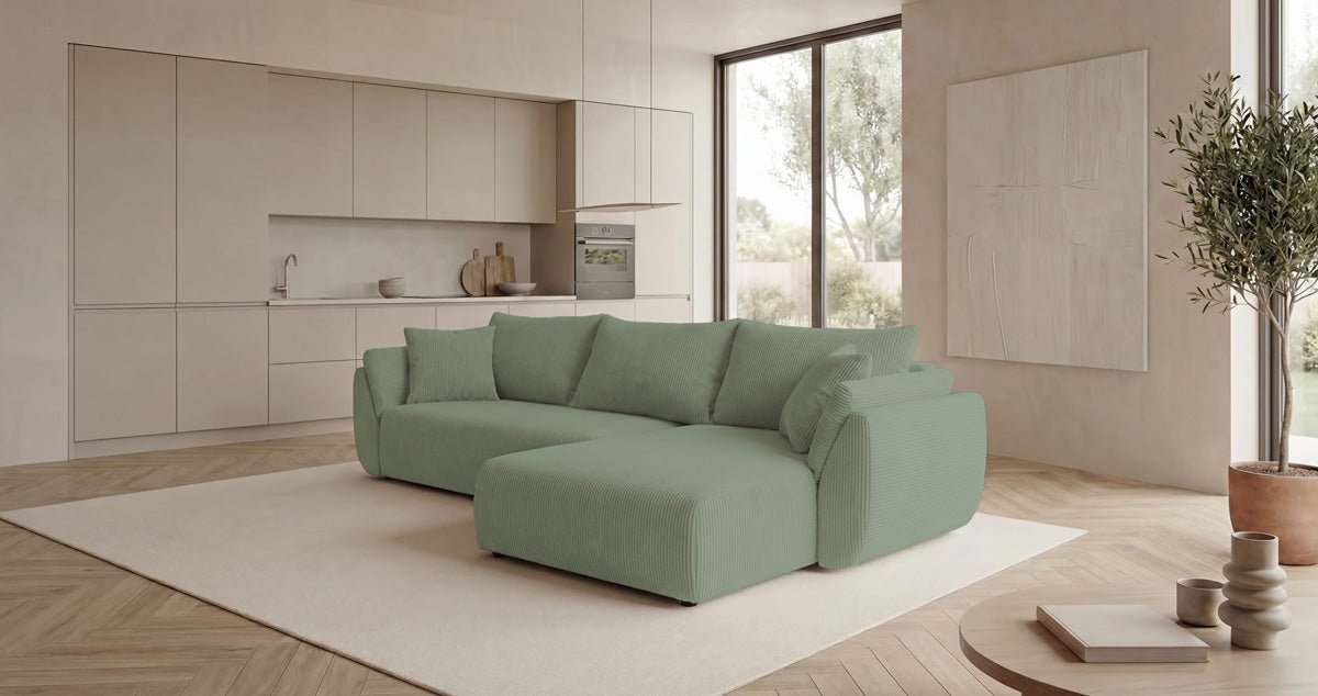 Designer Sofa Lenoa L mit Schlaf- und Klappfunktion in Cord