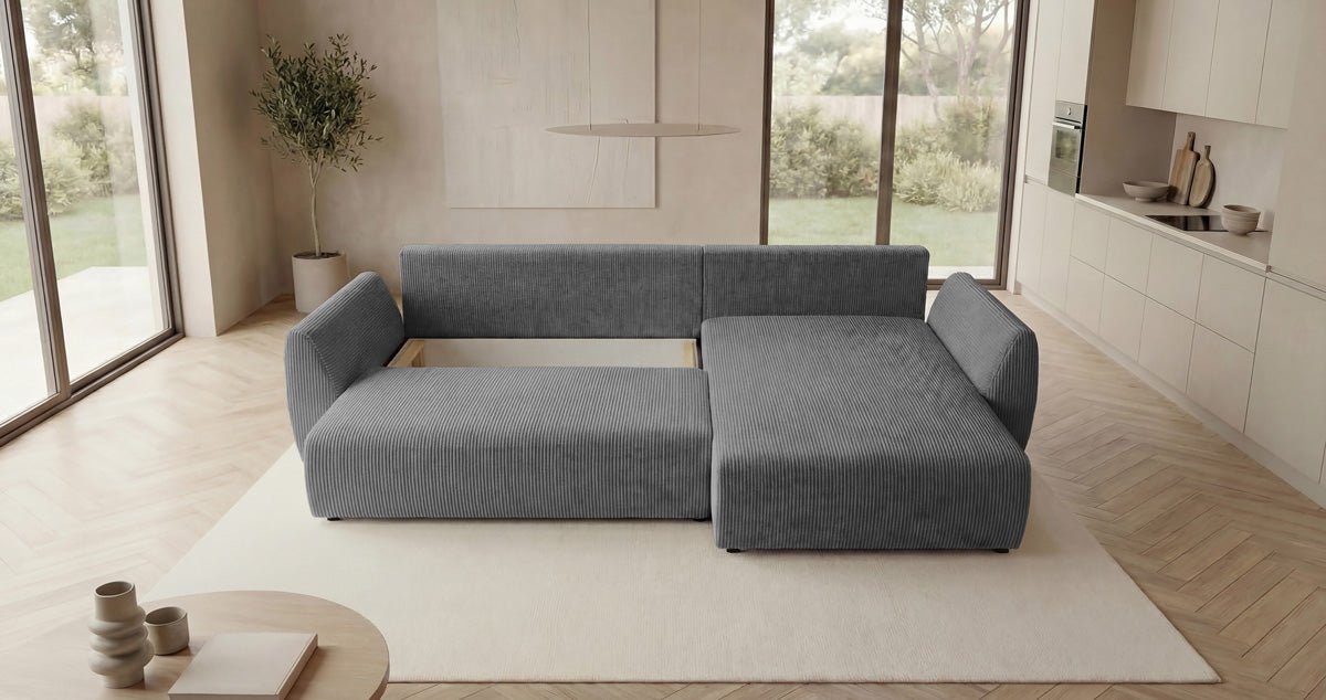 Designer Sofa Lenoa L mit Schlaf- und Klappfunktion in Cord