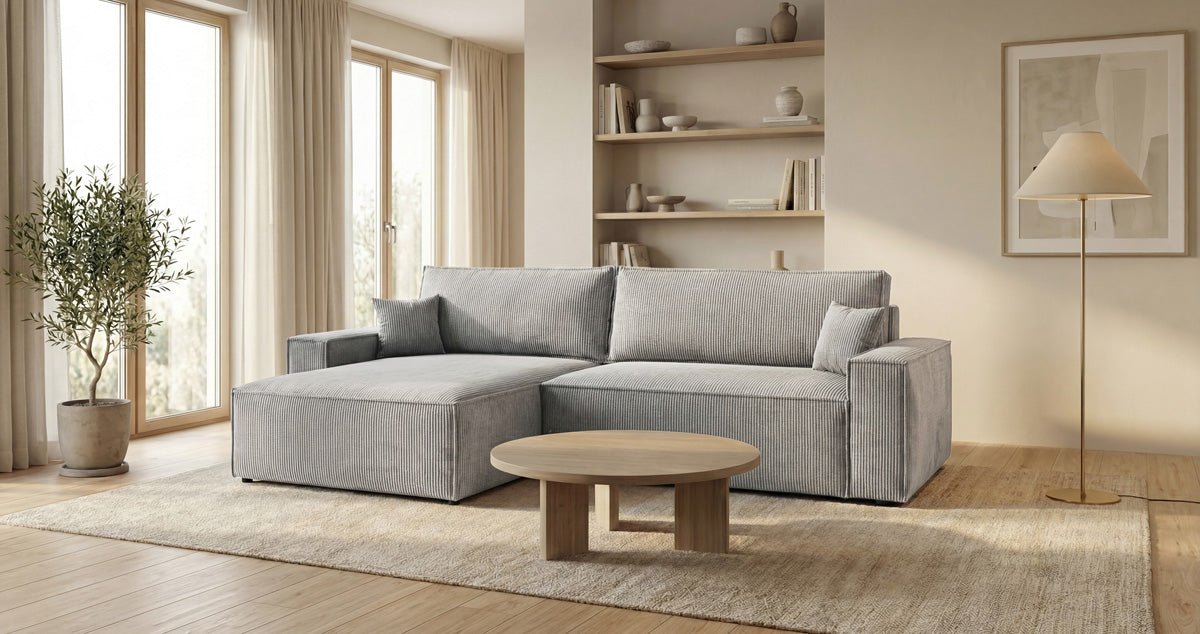 Designer Sofa Vienna mit Schlaf- und Klappfunktion in Cord