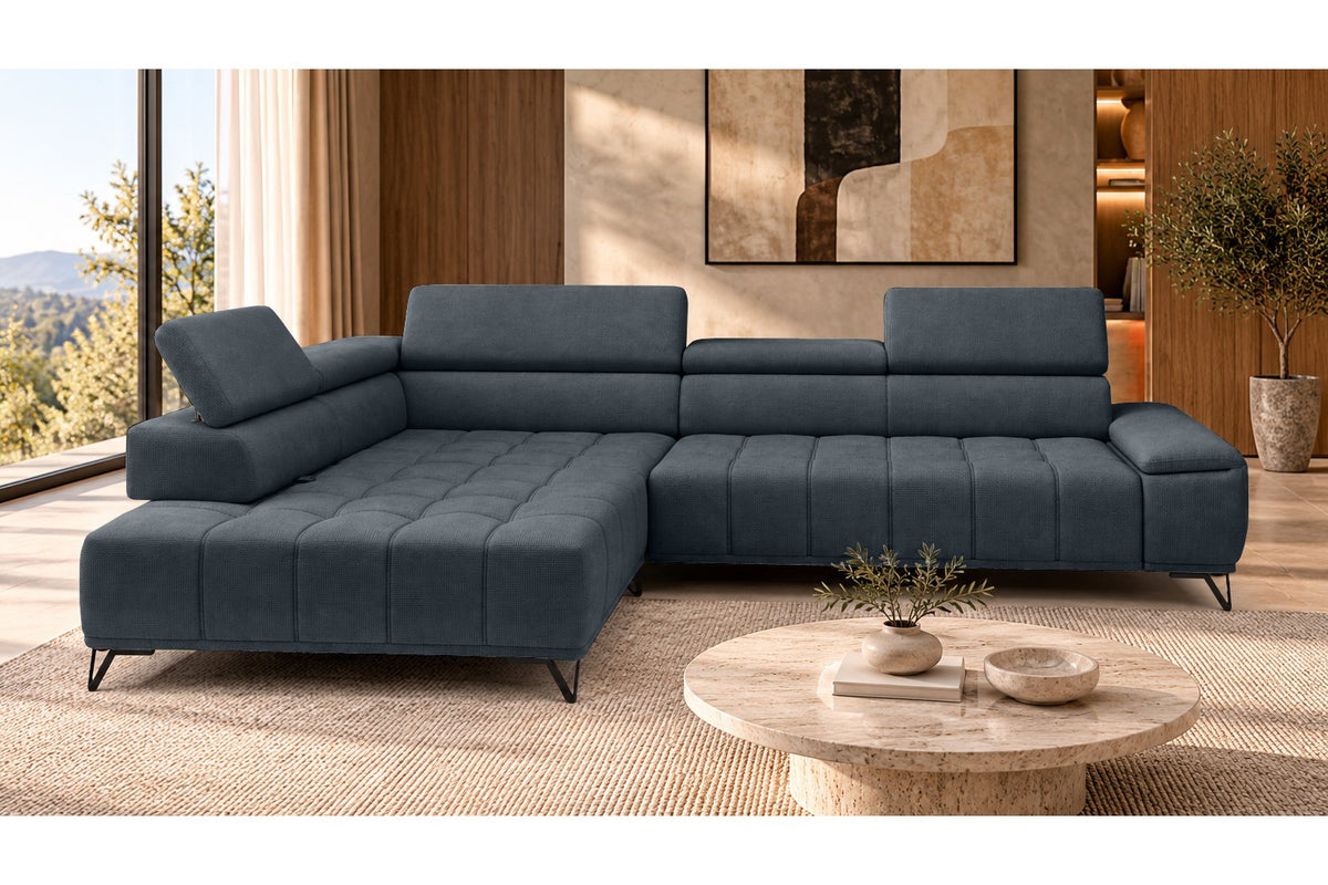 Ecksofa Volo in Chenille Blau, Ottomane links – Ansicht 3