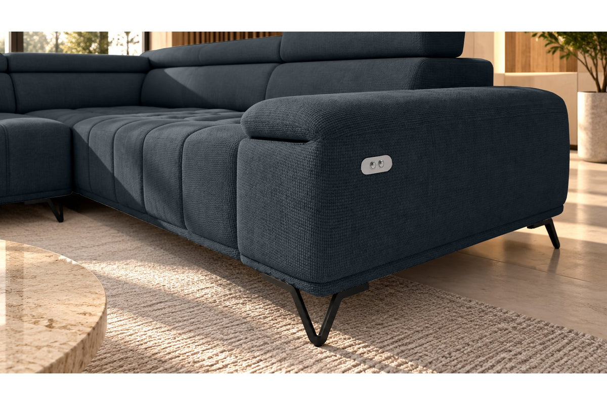 Ecksofa Volo in Chenille Blau, Ottomane links – Ansicht 5