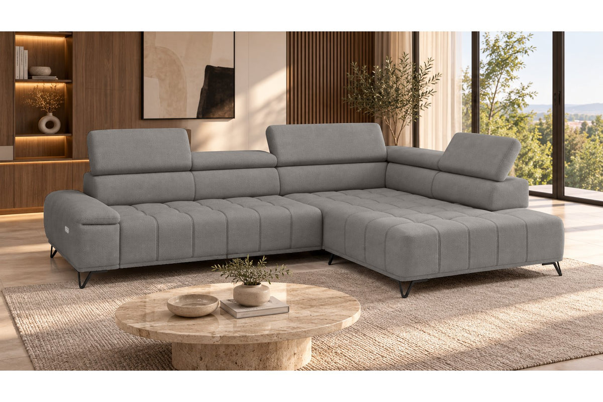 Ecksofa Volo in Chenille Grau, Ottomane rechts – Ansicht 2