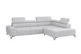 Designer Ecksofa Volo in Chenille Hellgrau, Ottomane rechts