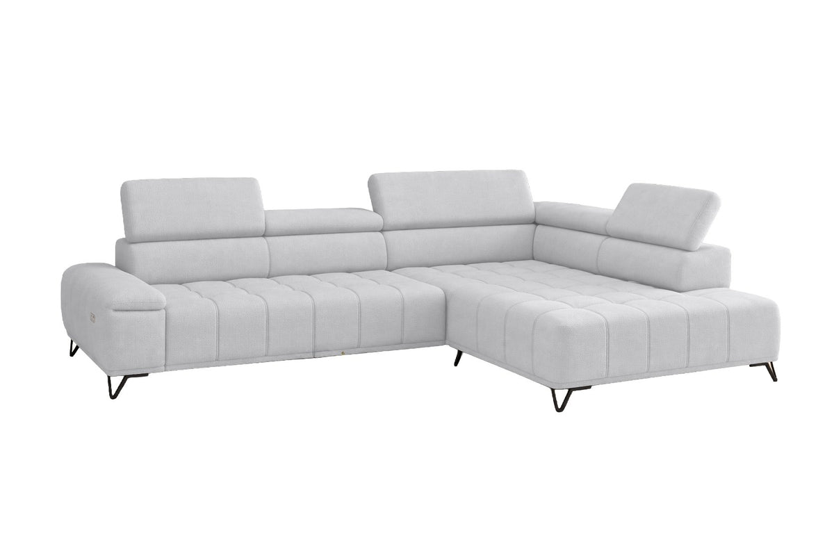Designer Ecksofa Volo in Chenille Hellgrau, Ottomane rechts