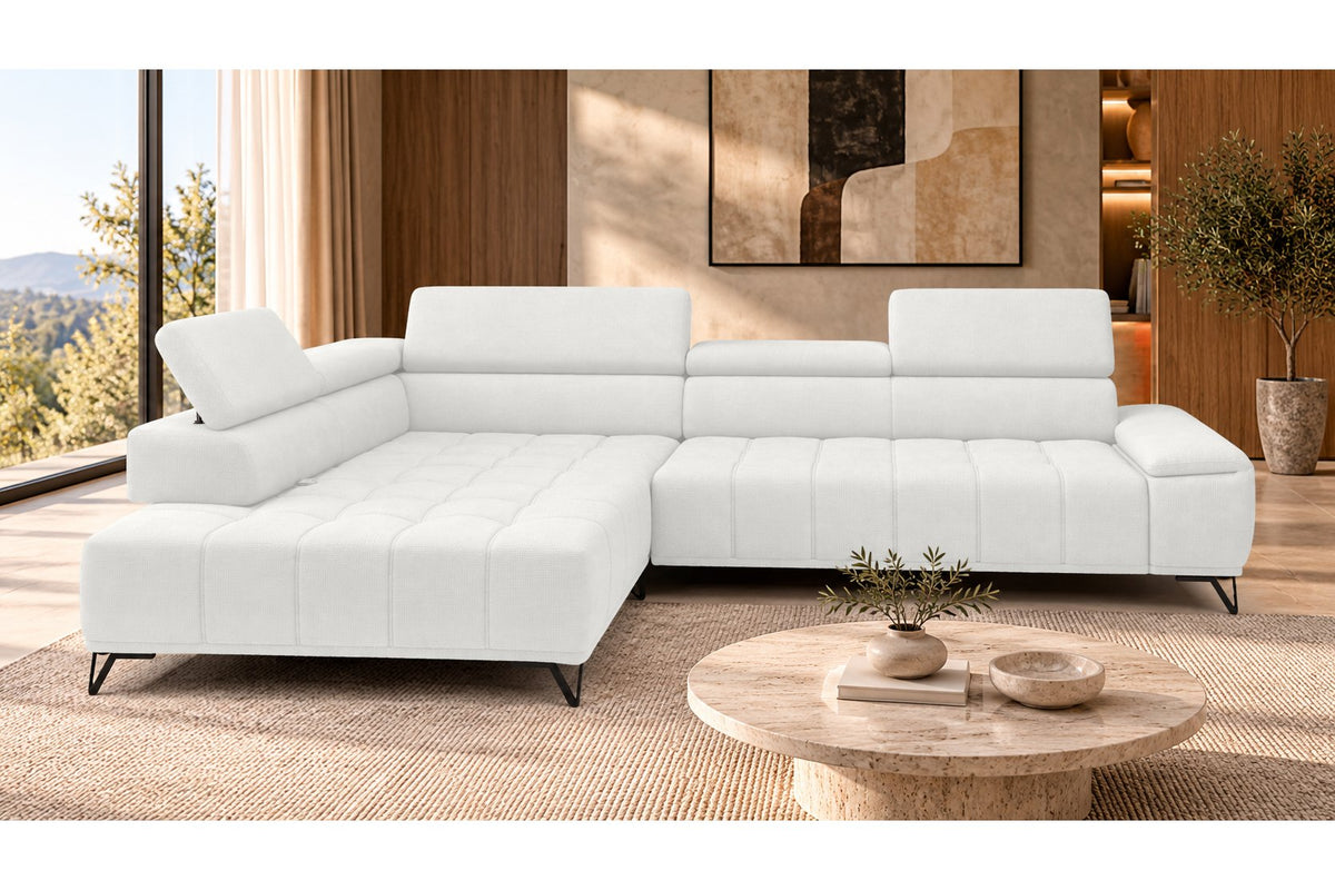 Ecksofa Volo in Chenille Weiß, Ottomane links – Ansicht 3