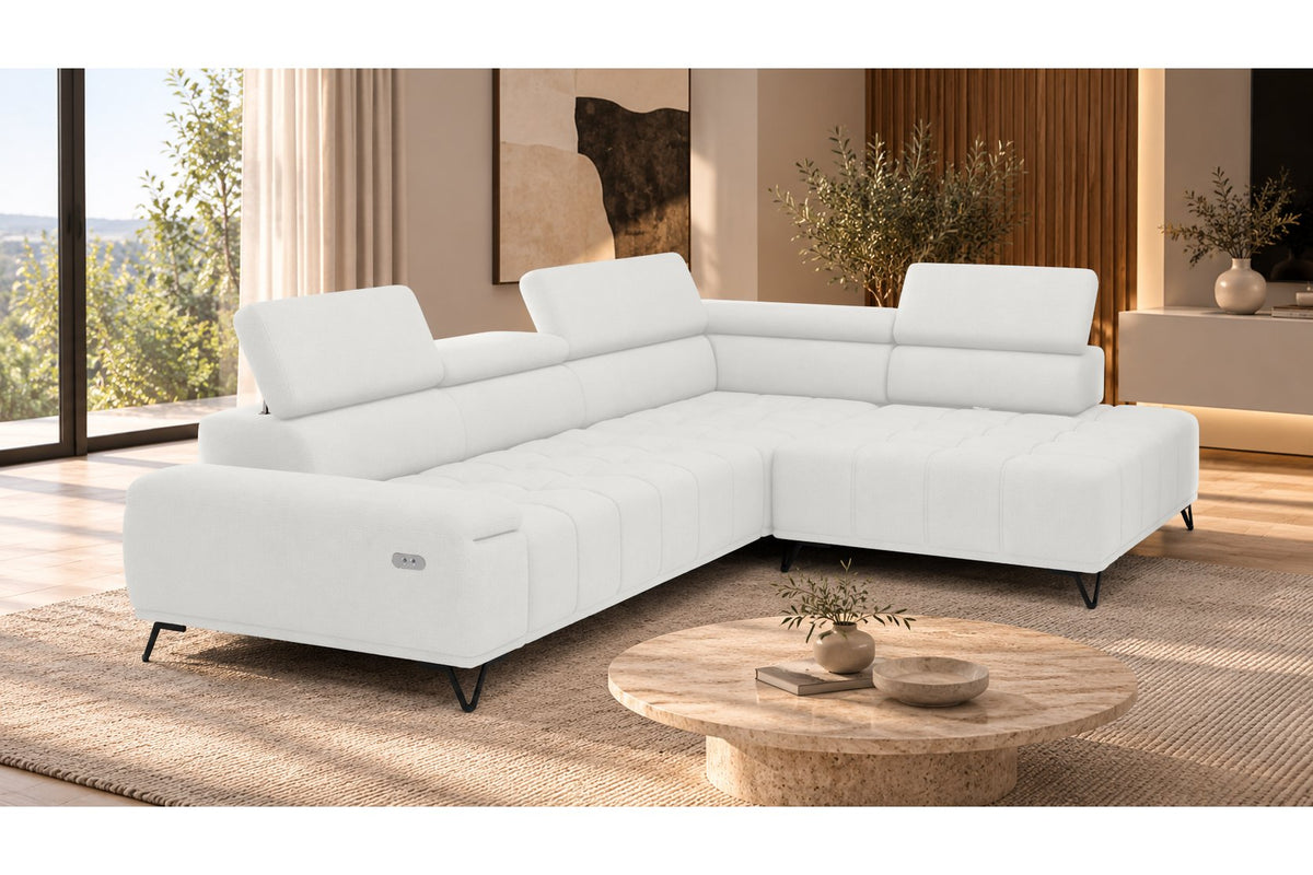 Ecksofa Volo in Chenille Weiß, Ottomane rechts – Ansicht 4