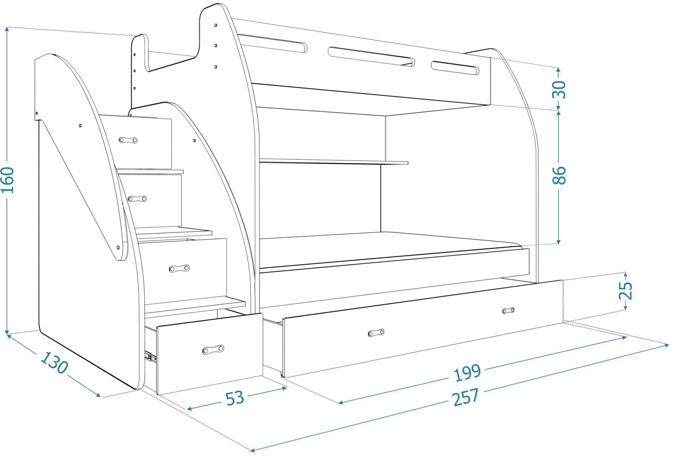 Kinderhochbett Heaven - mit drei Liegeflächen, Stauraum & Matratzen inklusive