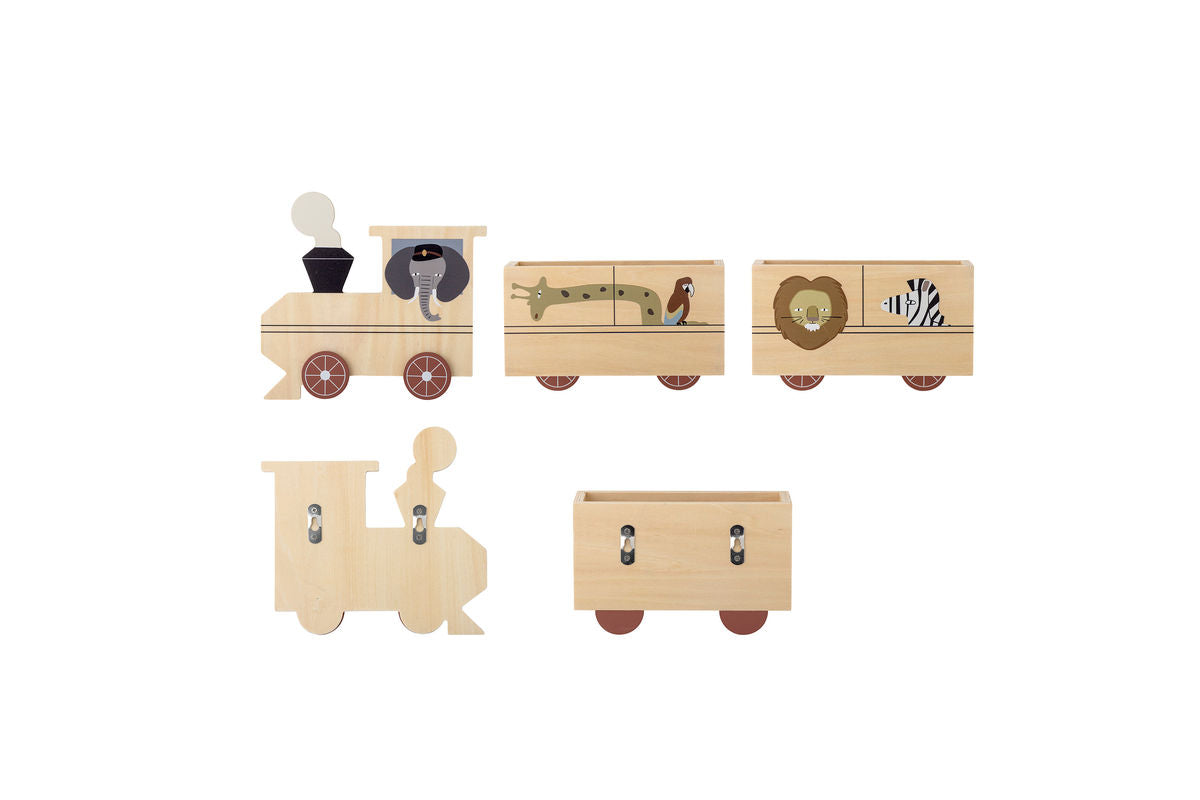 Kinderregal Ariel - Holzregal in Zugform mit Tiermotiven für Kinderzimmer