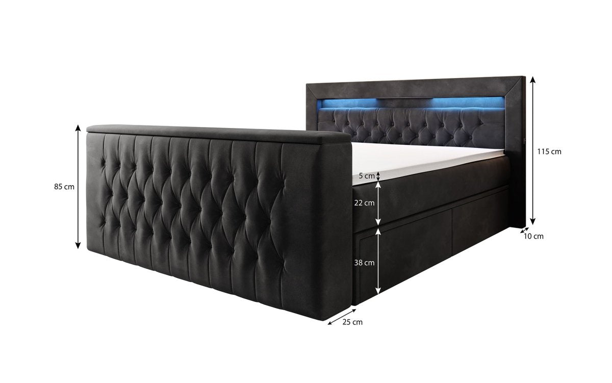 Boxspringbett Menzogna mit TV Lift, USB und Stauraum (2 Schubladen) - Luxusbetten24