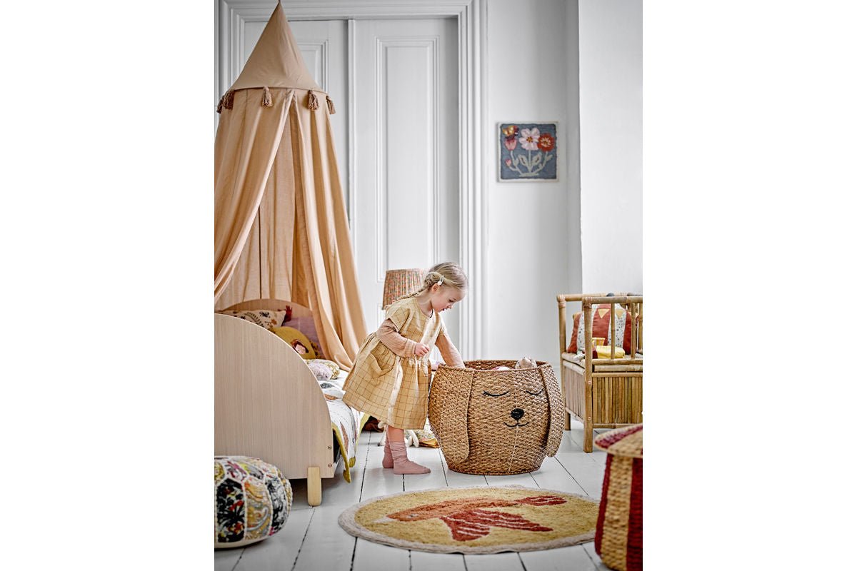 Kinderbett Jalmin – in Holzoptik mit Regenbogen-Design & abnehmbarer Seitenstütze