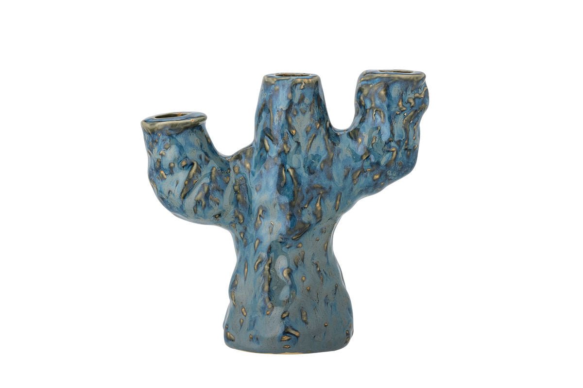 Kerzenhalter Biru – Steingut mit reaktiver Glasur in Blau