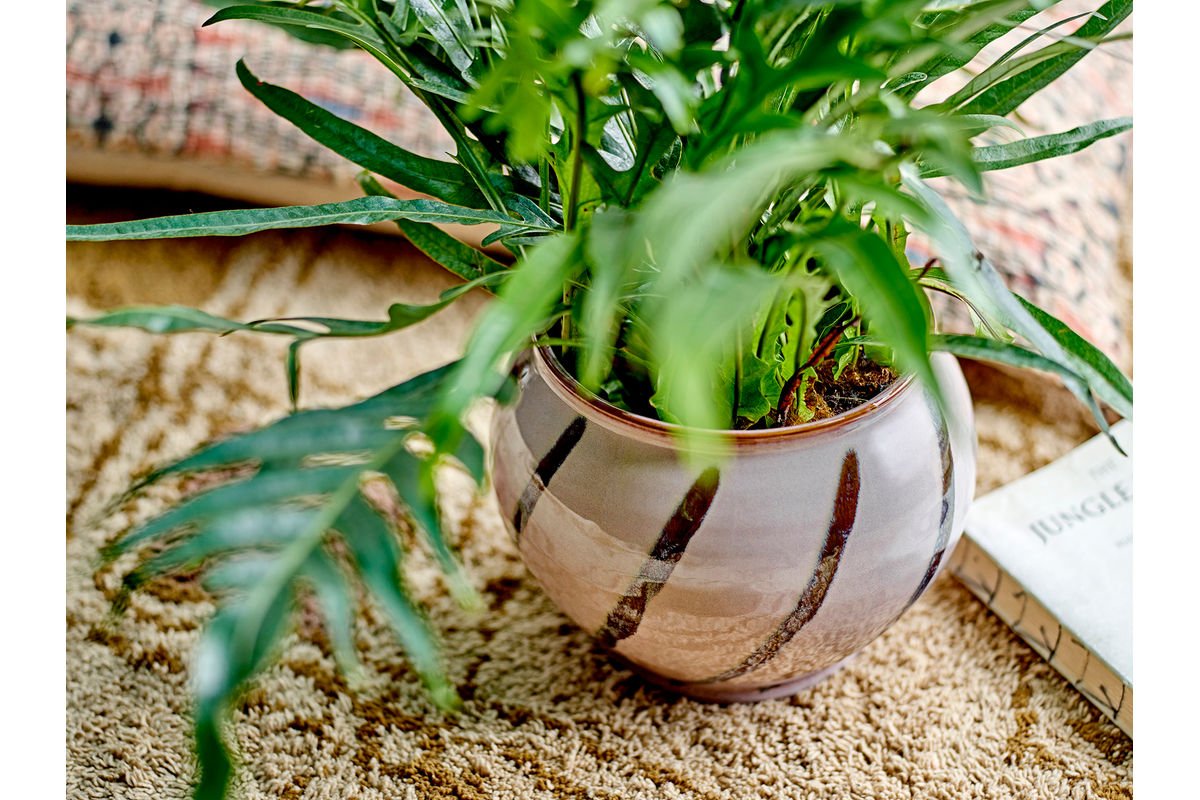 Blumentopf Rosystripe – glasiertes Steingut