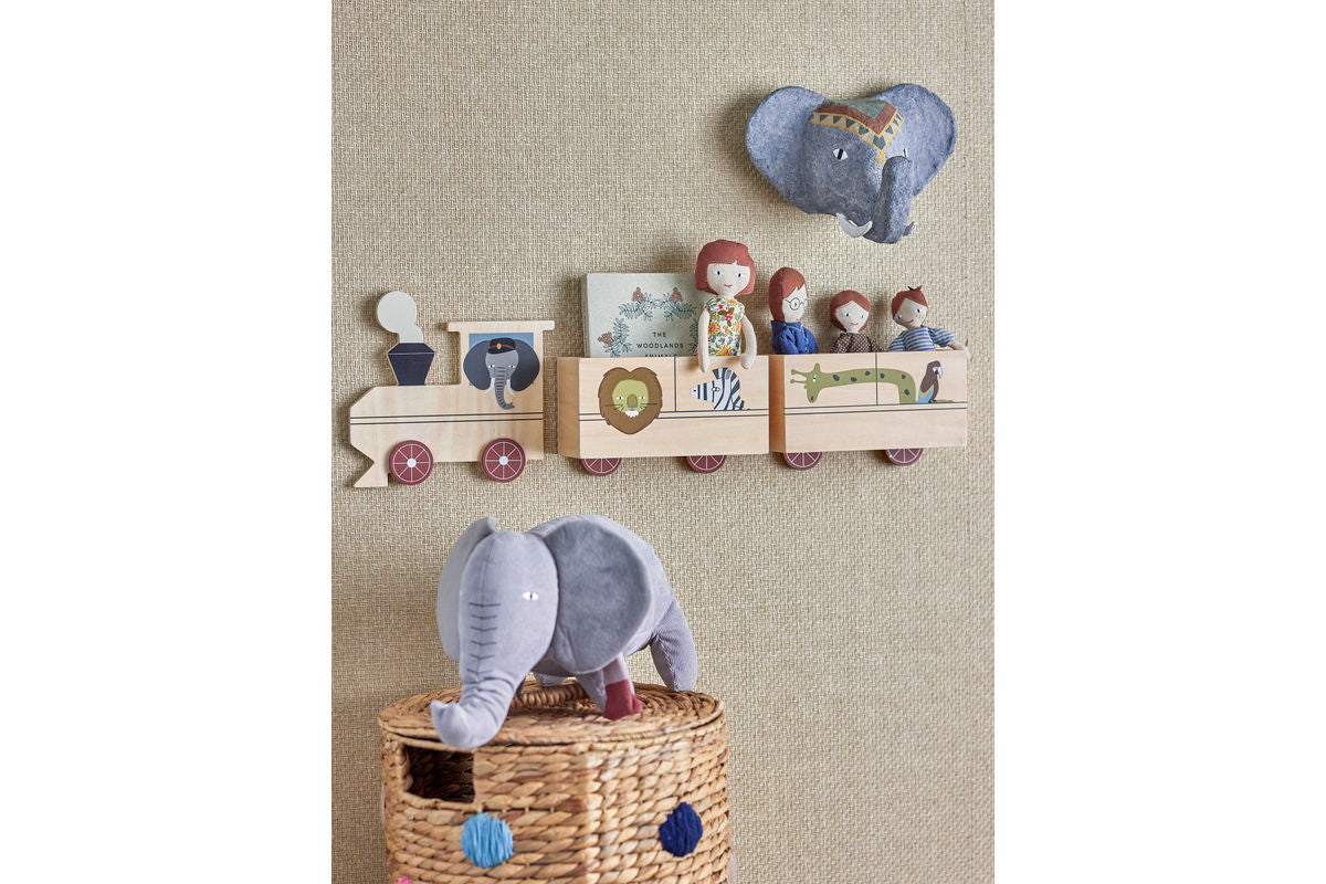 Kinderregal Ariel - Holzregal in Zugform mit Tiermotiven für Kinderzimmer