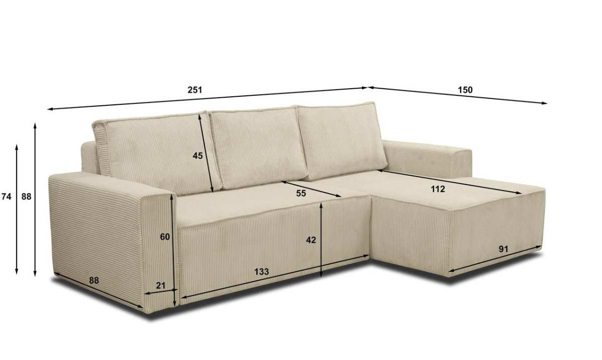 Designer Sofa Bern L mit Schlaffunktion und Stauraum - Luxusbetten24