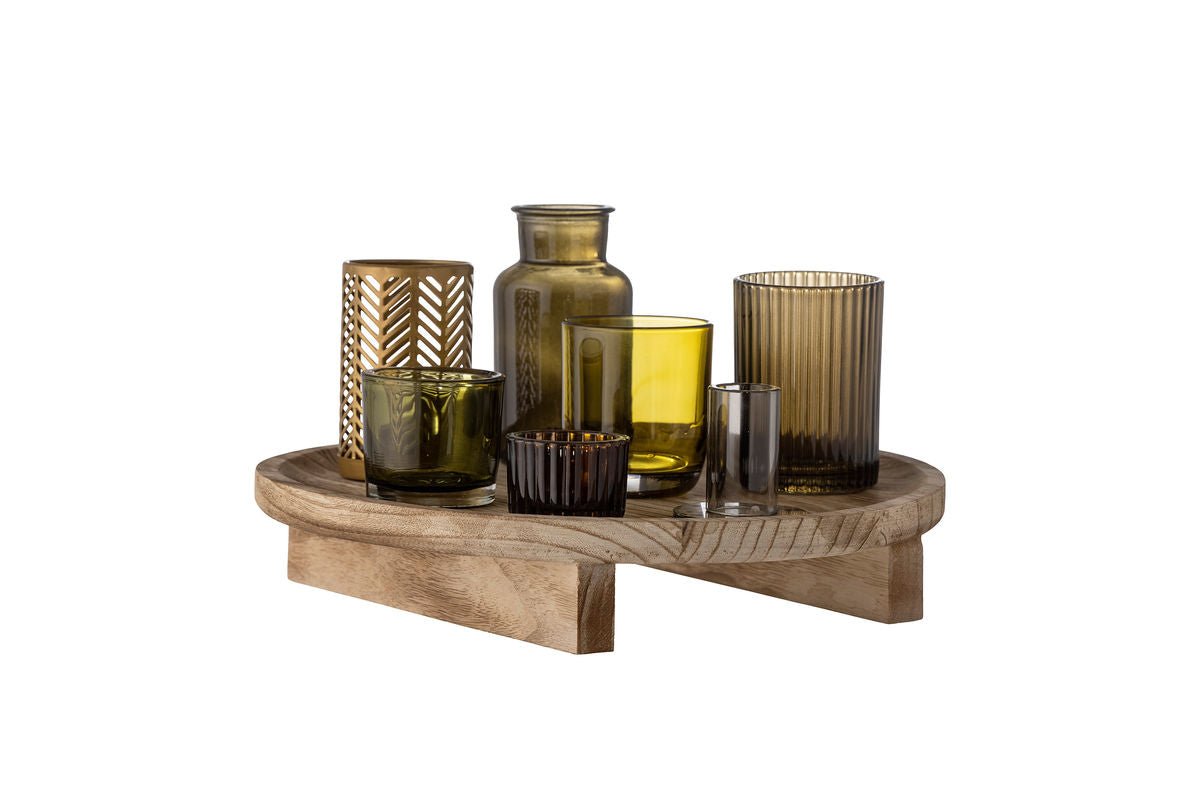Tablett Heidi – Glas & Holz mit Teelichthaltern (8er-Set)