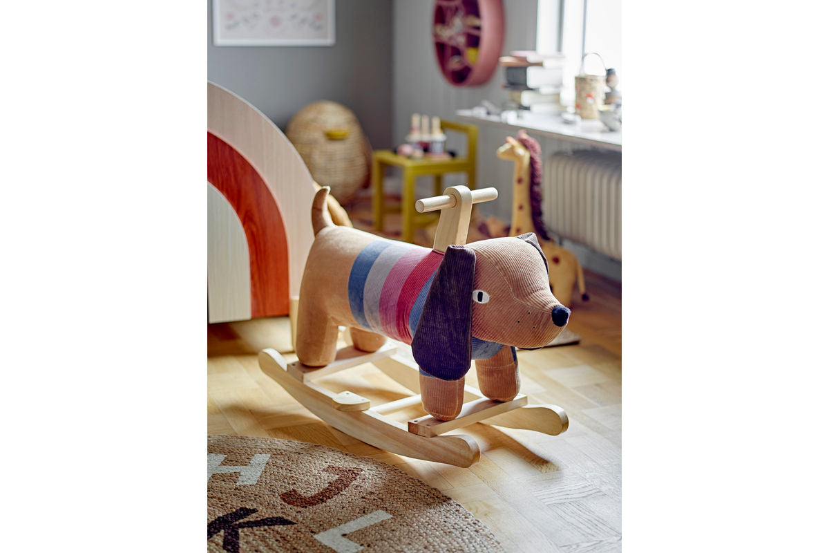 Kinder Schaukelpferd Maria - weiches Stoff-Schaukelspielzeug mit Holzgestell