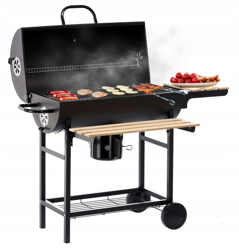 Holzkohlegrill BarrelPro – Grillwagen mit Deckel, Thermometer & Ablagen