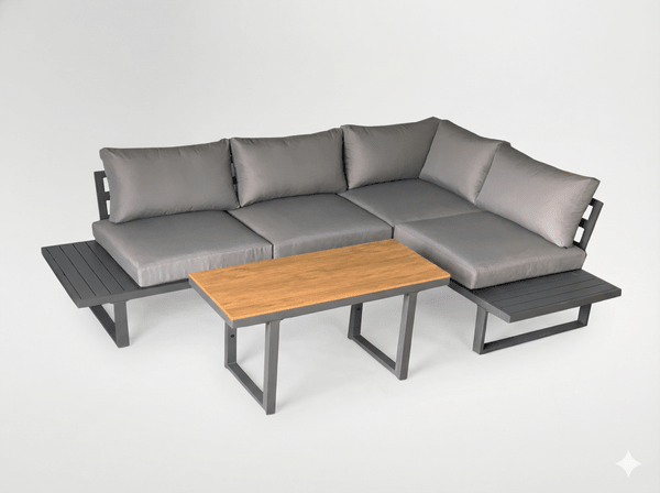 Garten Loungeset Santorin – Aluminium Ecksofa mit höhenverstellbarem Tisch
