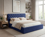 Designer Polsterbett Enzo in Samt mit Stauraum – Blau