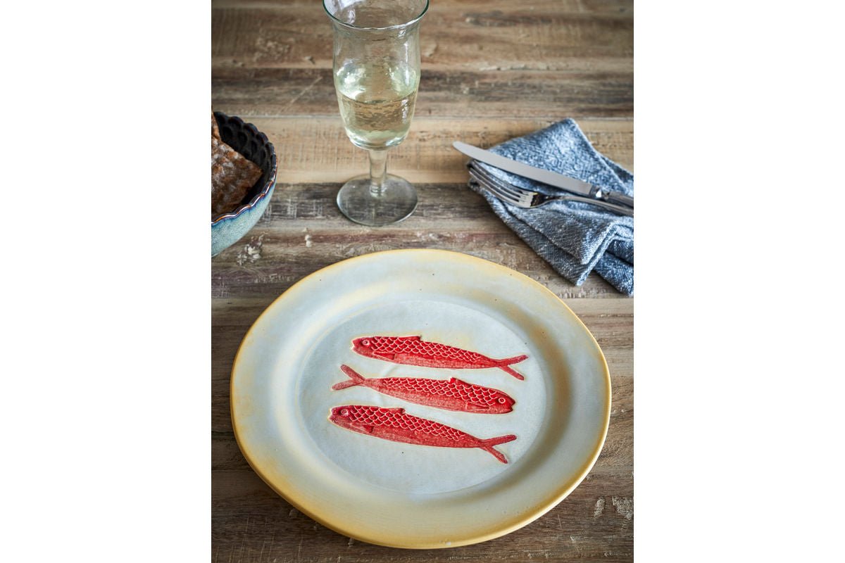 Teller-Set Maris – Steingut mit Fischmotiv (4er-Set)