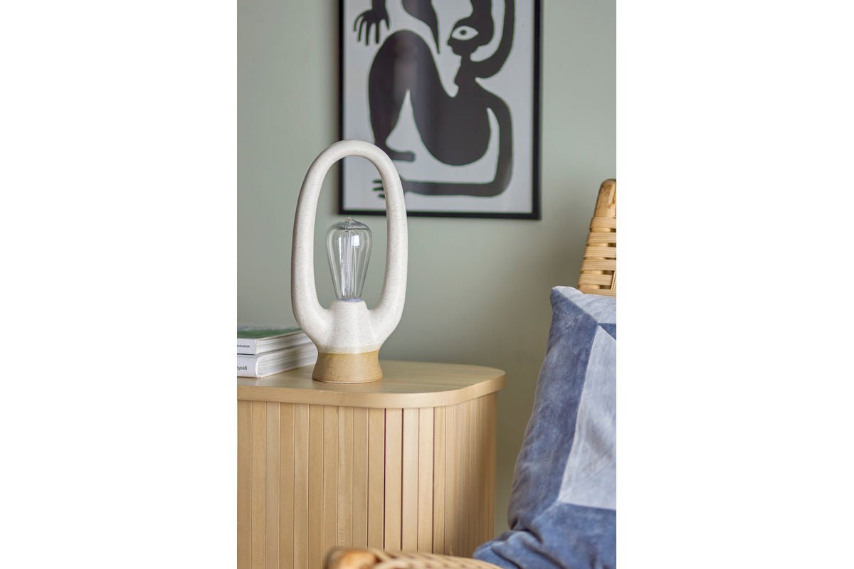 Tragbare Tischleuchte Aila – Steingut in Weiß