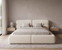 Designer Polsterbett Lovis in Strukturstoff mit Stauraum – Beige