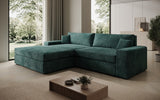 Designer Ecksofa Lugo in Cord – Petrol – Links