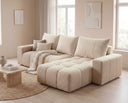 Designer Ecksofa Arvo in Bouclé mit Schlaffunktion & Stauraum – Beige – Rechts
