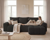Designer Ecksofa Arvo in Bouclé mit Schlaffunktion & Stauraum – Anthrazit – Rechts