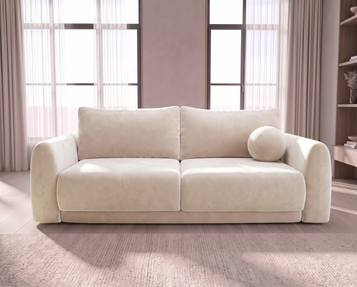 Designer 3 Sitzer Sofa Nora in Samt mit Schlaffunktion & Stauraum – Beige
