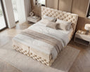 Boxspringbett Castella Samt mit Stauraum – Beige