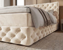 Boxspringbett Castella Samt mit Stauraum – Beige