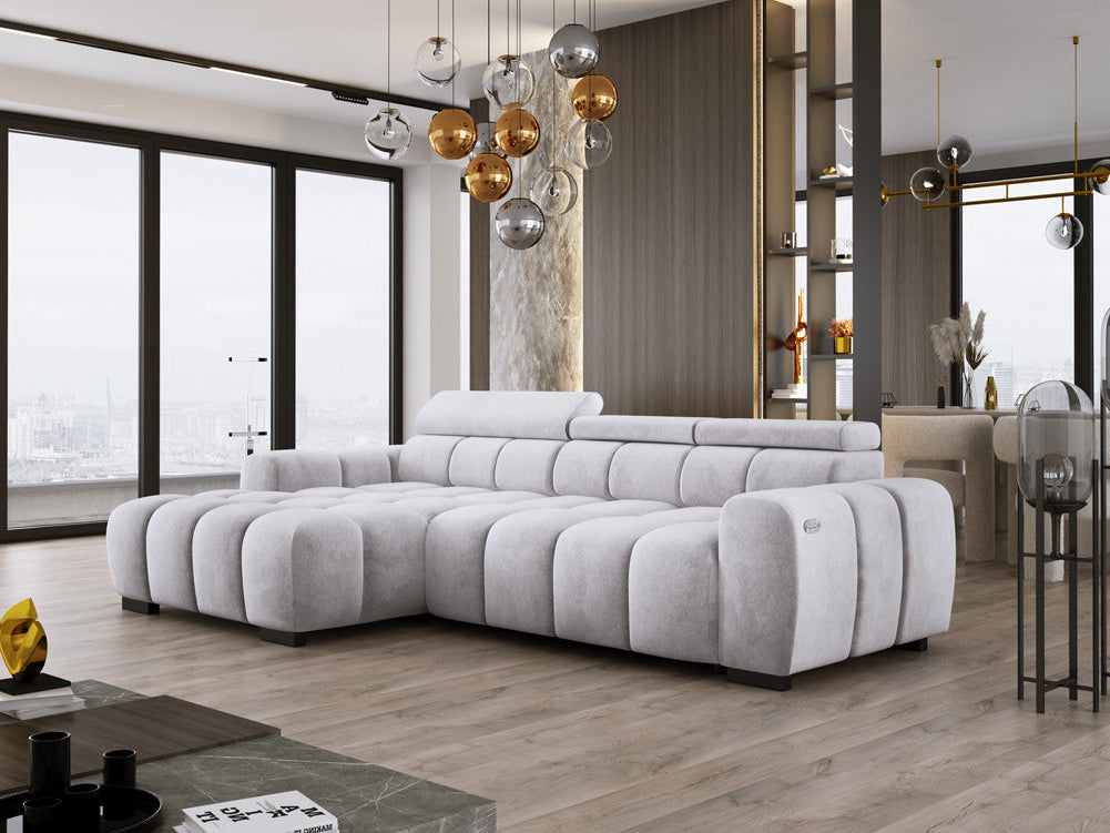 Designer Sofa Amalfi in Samt mit elektrischer Sitzerweiterung