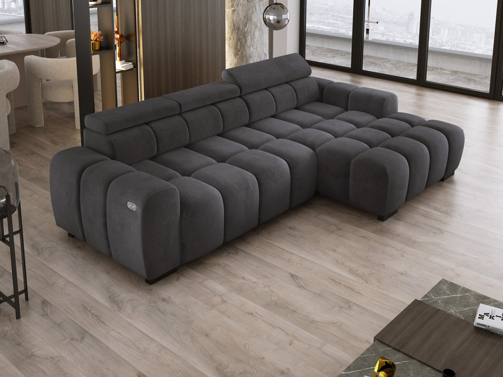Designer Sofa Amalfi in Samt mit elektrischer Sitzerweiterung