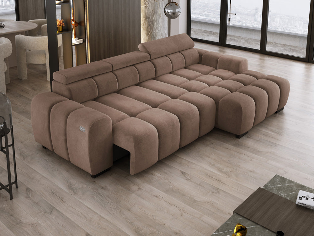 Designer Sofa Amalfi in Samt mit elektrischer Sitzerweiterung