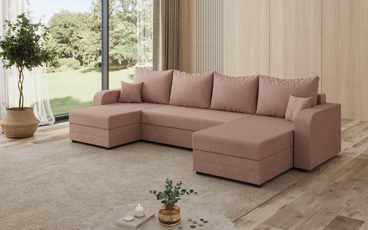 Designer Sofa Valenza U mit Schlaf- und Klappfunktion in Stoff