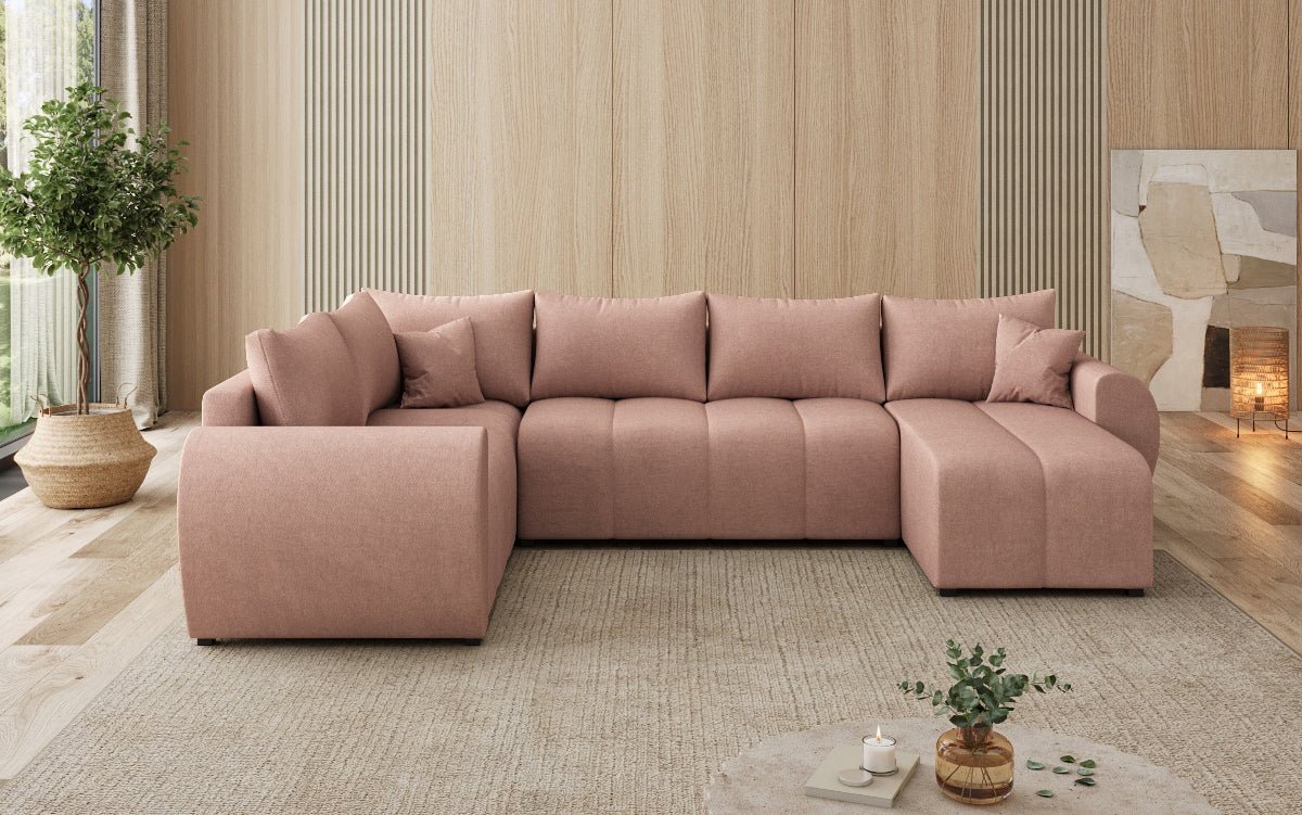 Designer Sofa Sorella U mit Schlaf- und Klappfunktion in Stoff