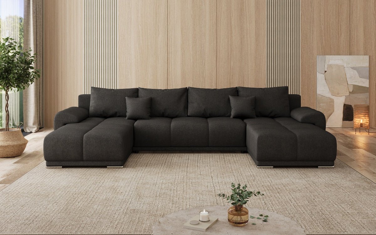 Designer Sofa Leni U mit Schlaf- und Klappfunktion in Stoff
